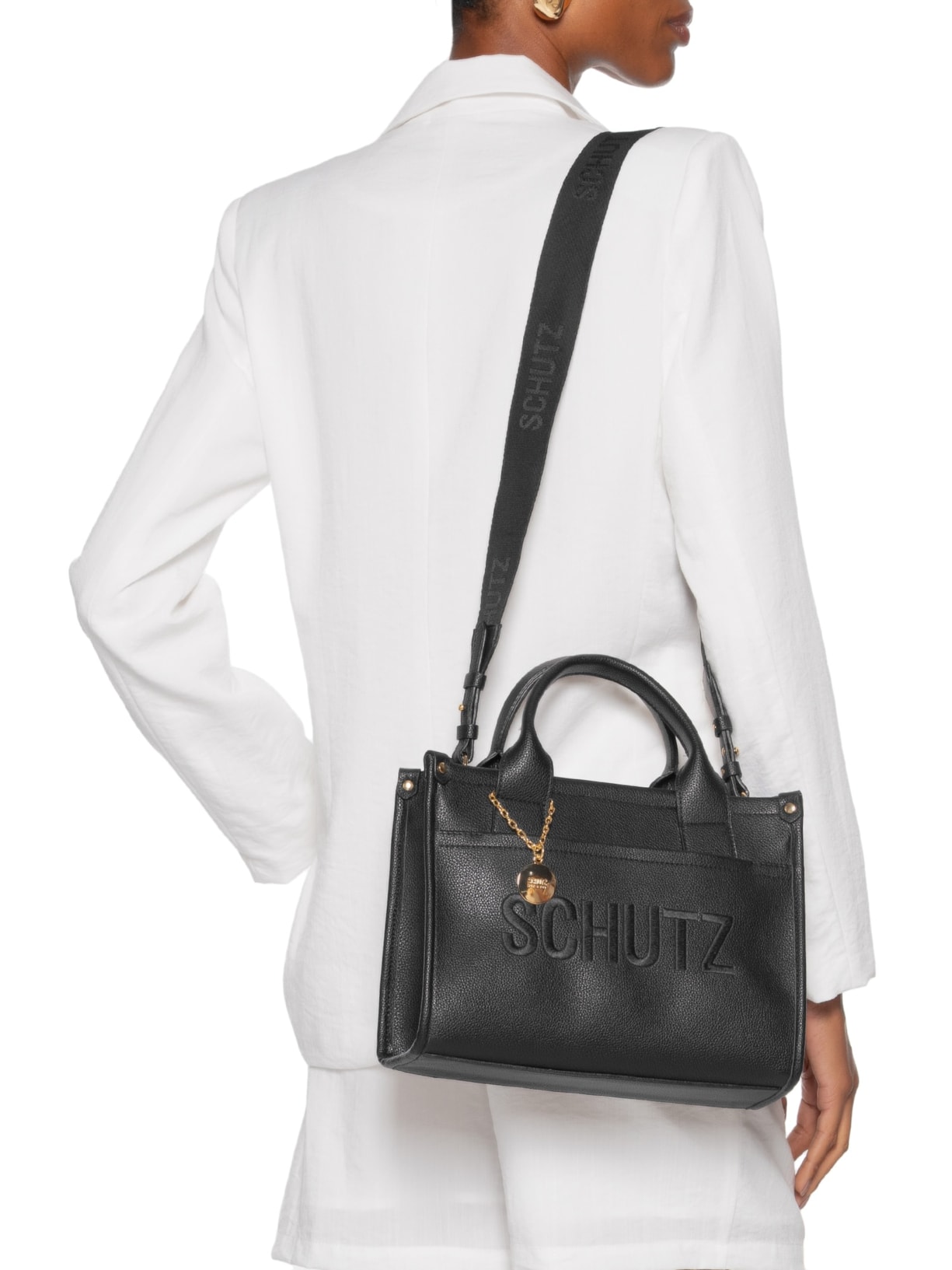 Bolsa Feminina Média Bag Charm Logo Preto Schutz