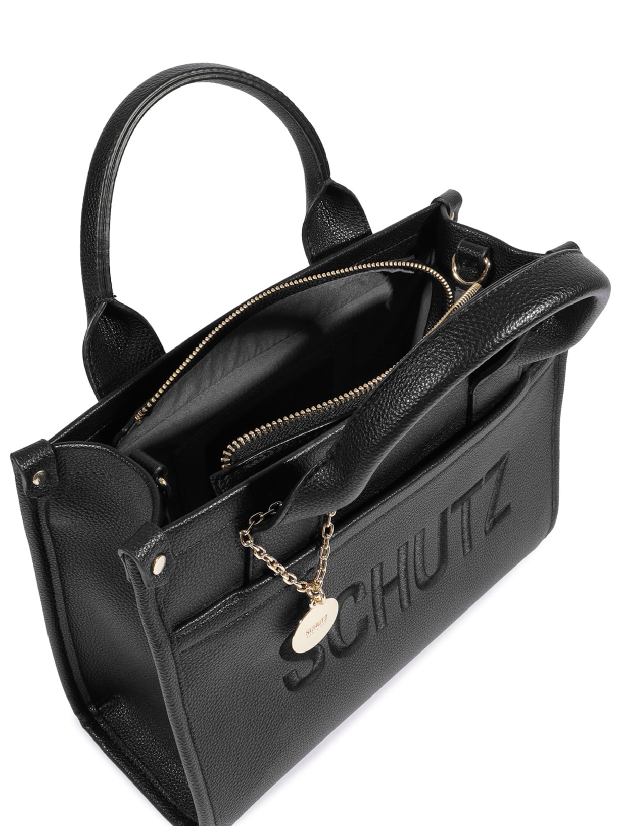 Bolsa Feminina Média Bag Charm Logo Preto Schutz