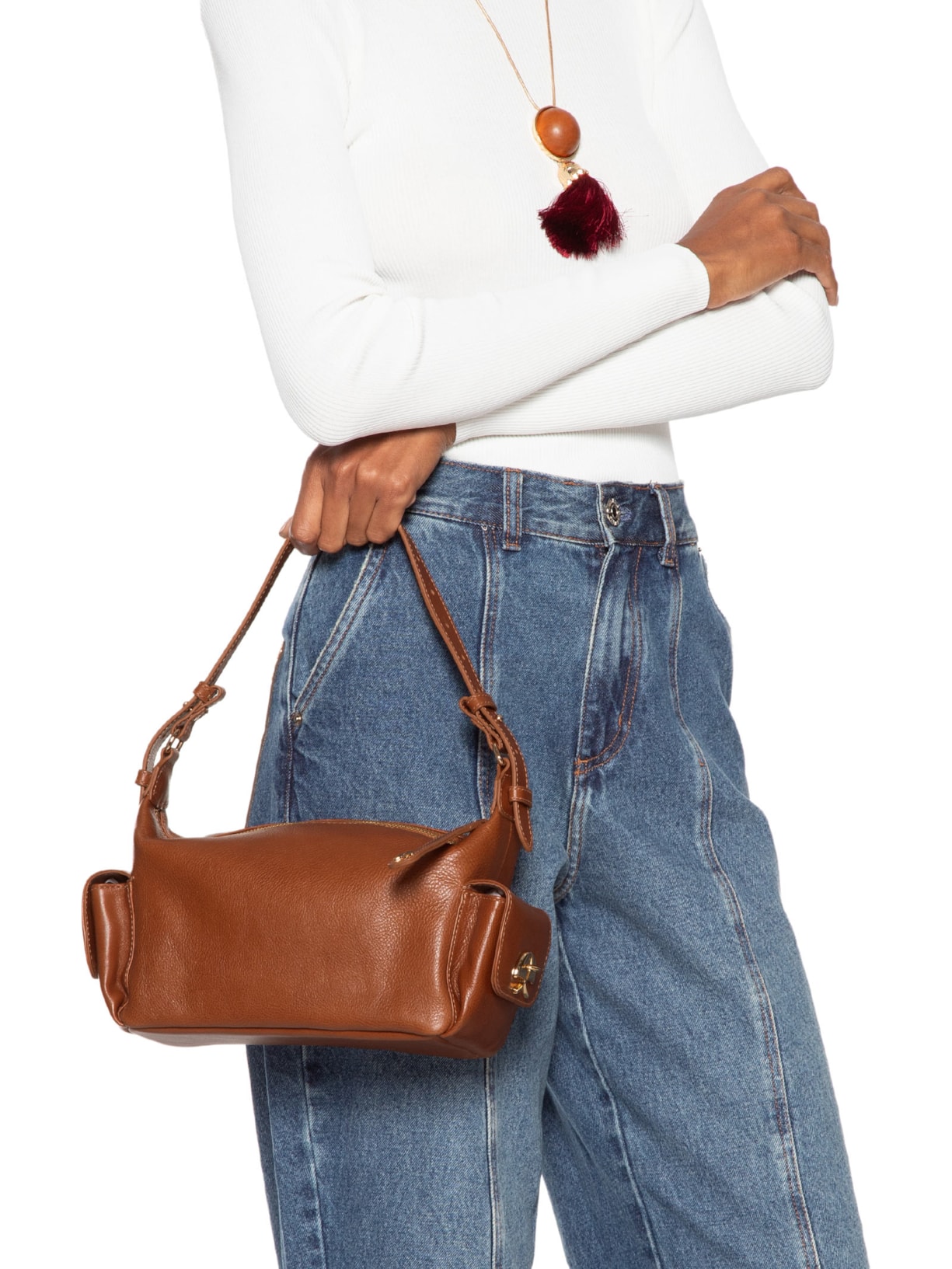 Bolsa Feminina Média Bulldog Enfeites Marrom Luiza Barcelos