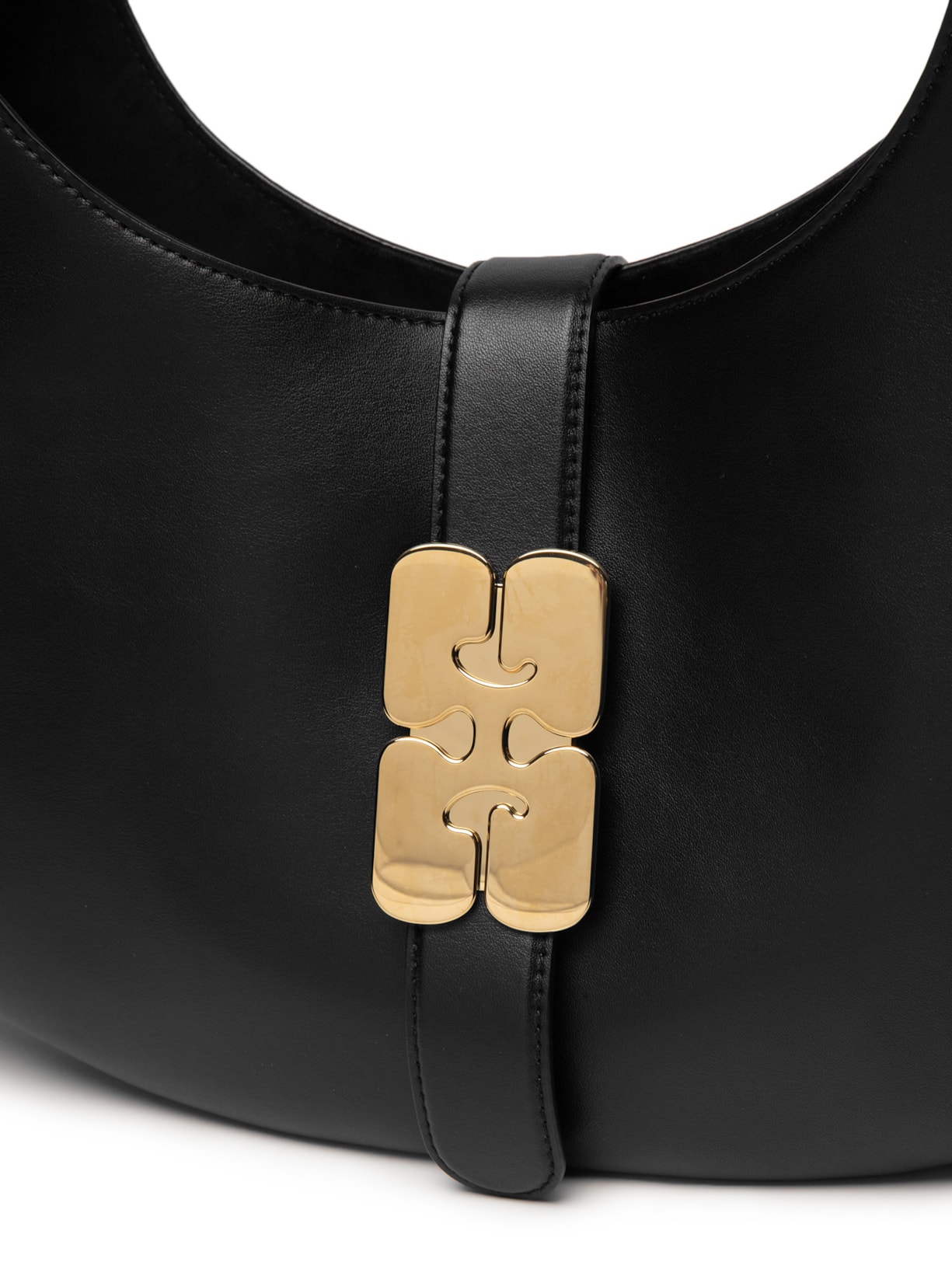 Bolsa Feminina Média Couro Kat Gold Preto Ganni