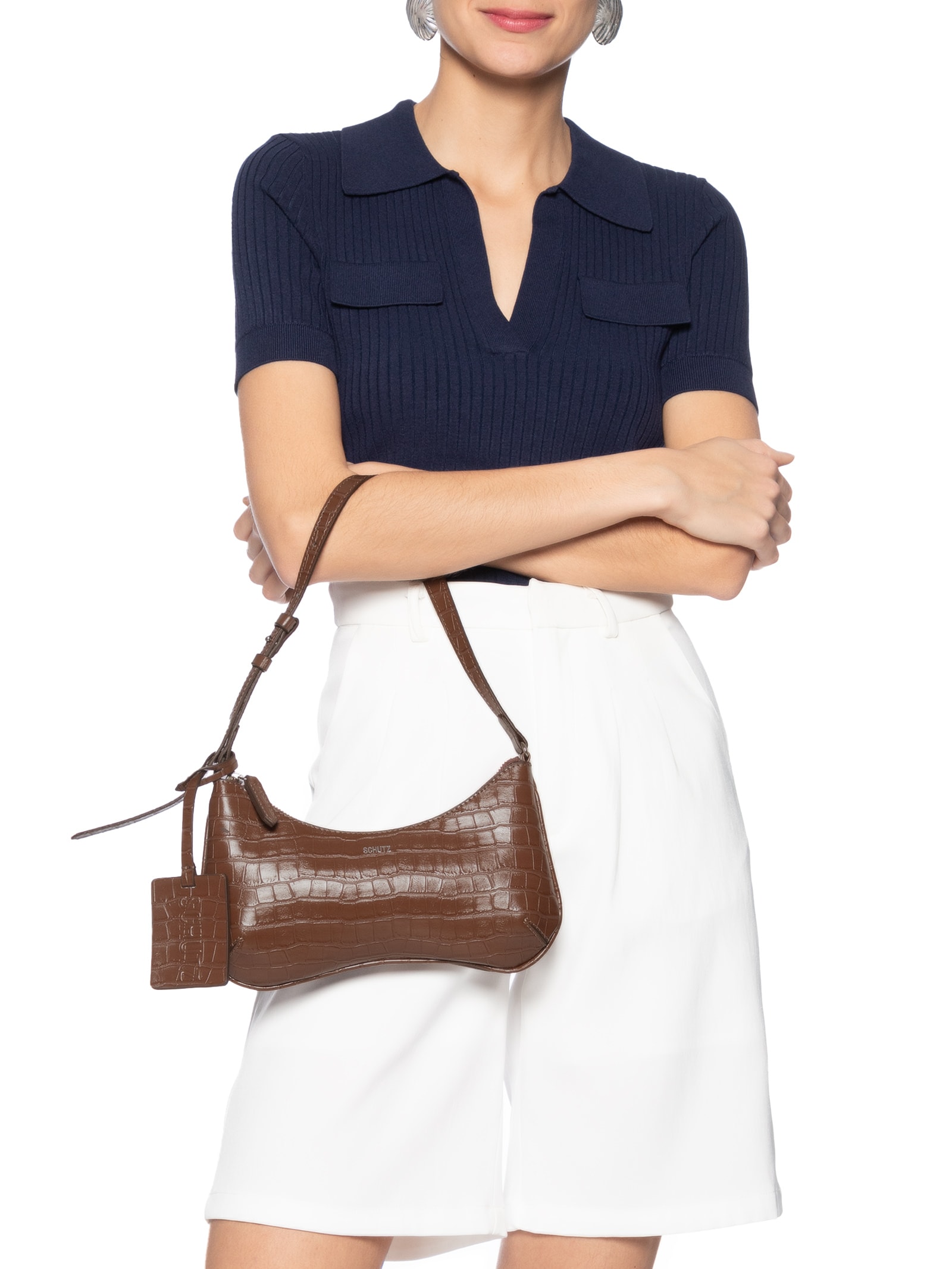 Schutz - Bolsa Feminina Média Croco Wani - Marrom
