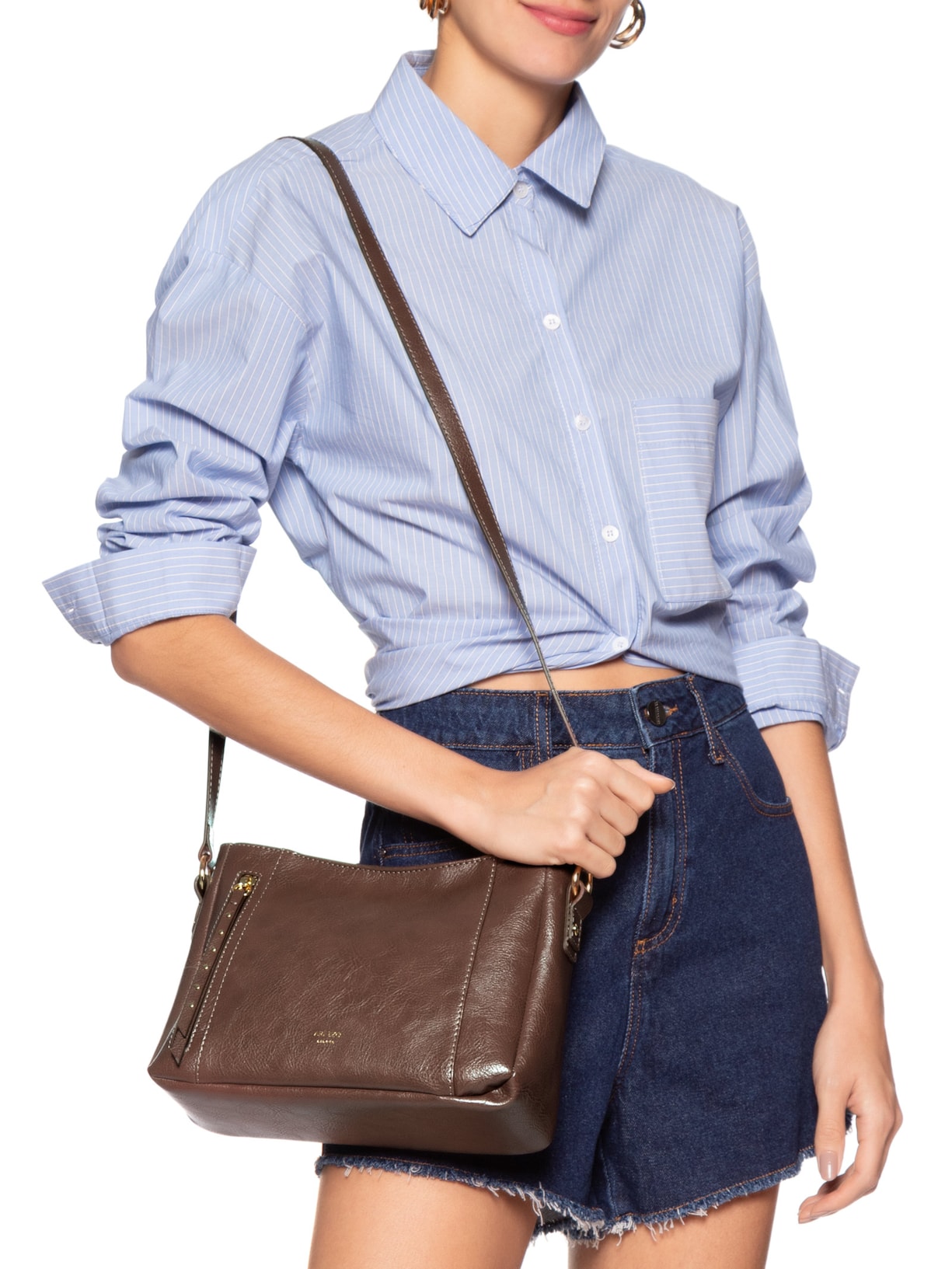 Bolsa Feminina Média Eco Cabedal Rus Marrom Arezzo