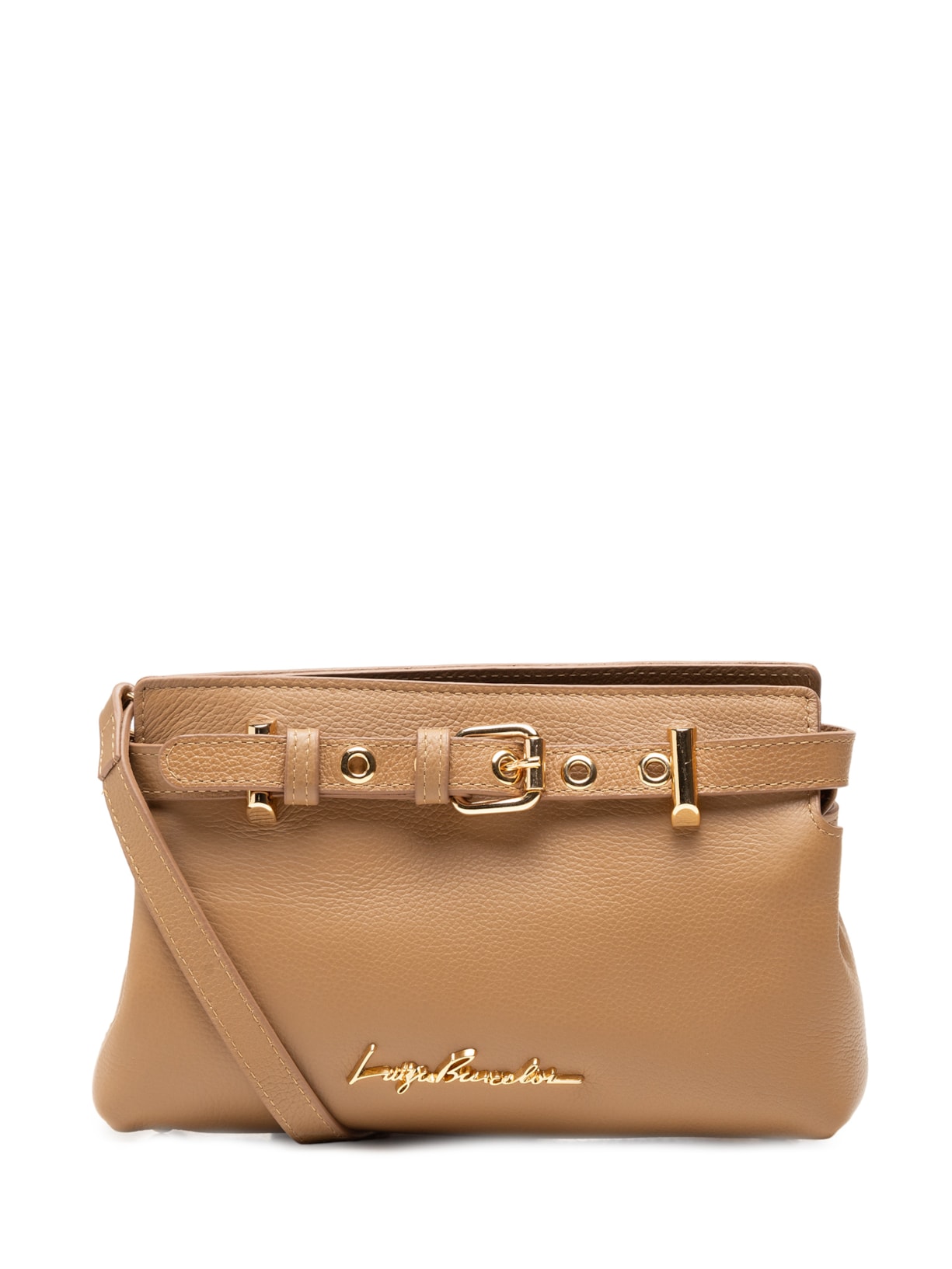 Bolsa Feminina Média Em Couro Argila Com Cinto Decorativo - Bege