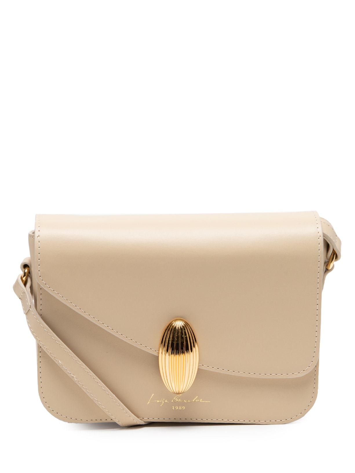 Bolsa Feminina Média Em Couro Com Enfeite Metálico - Bege