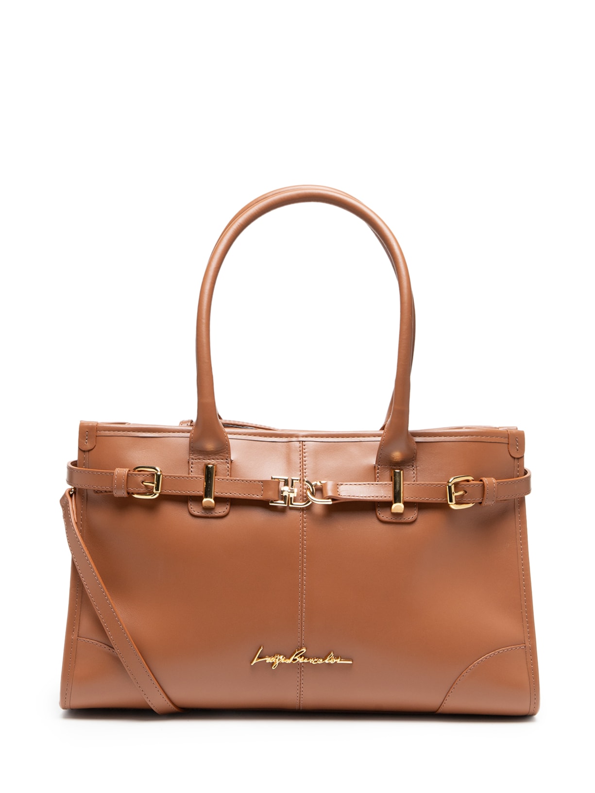 Bolsa Feminina Média Em Couro Com Fivela Dourada - Marrom