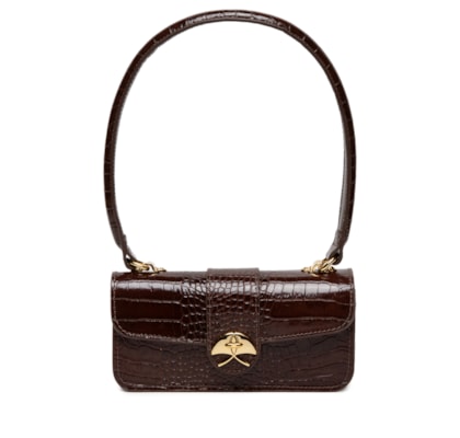 Bolsa Feminina Média em Couro Croco - Marrom
