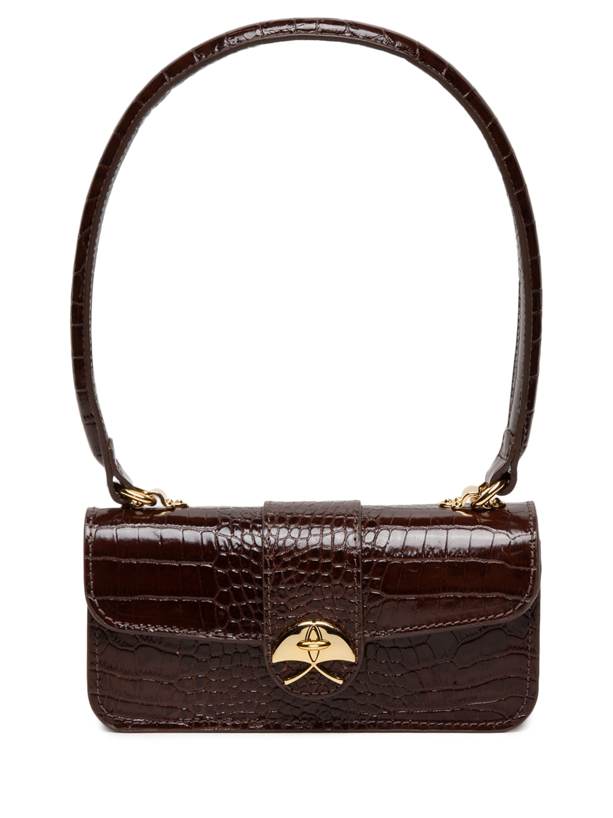 Bolsa Feminina Média em Couro Croco - Marrom