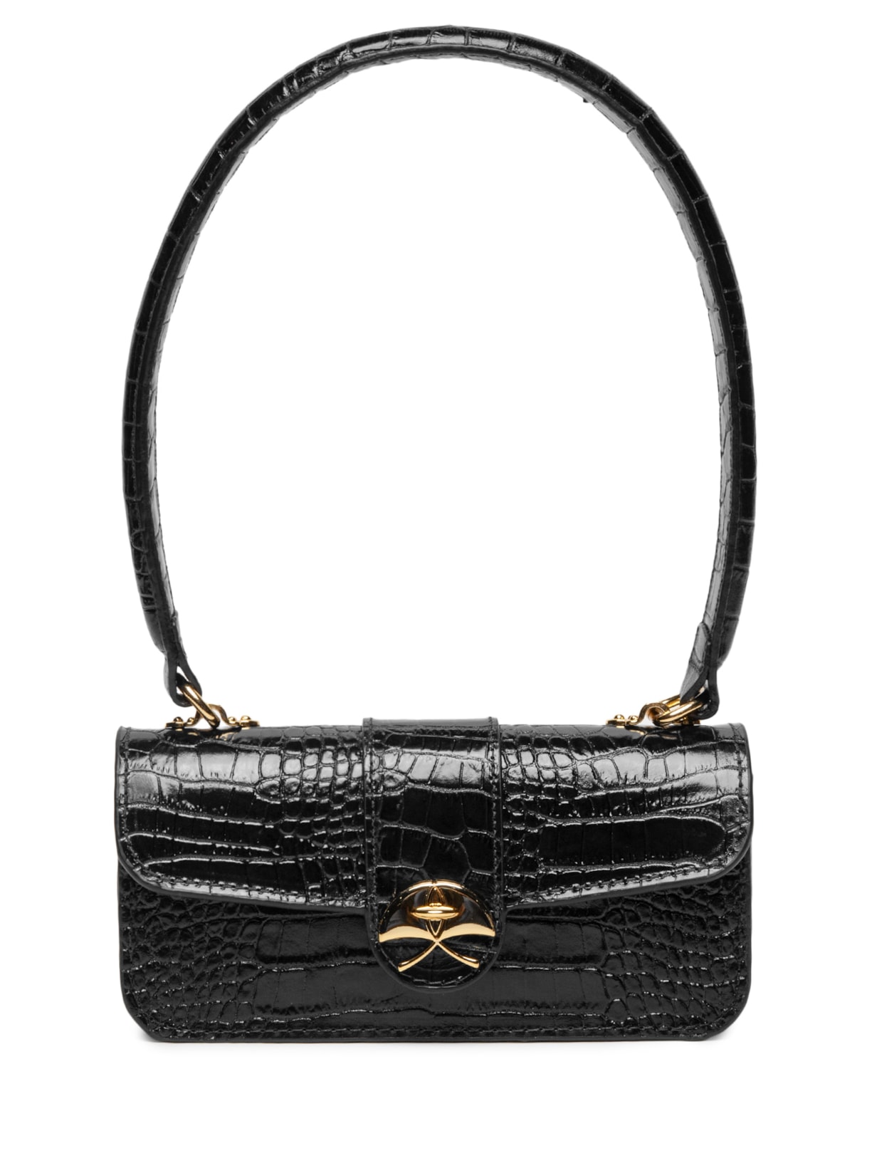 Bolsa Feminina Média em Couro Croco - Preto