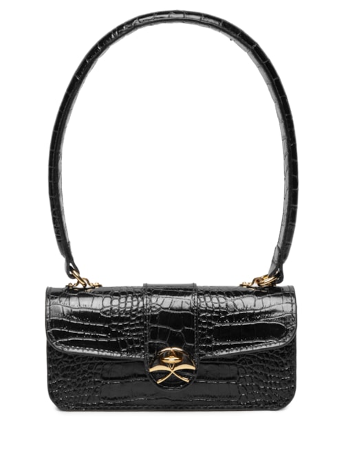 Bolsa Feminina Média em Couro Croco - Preto