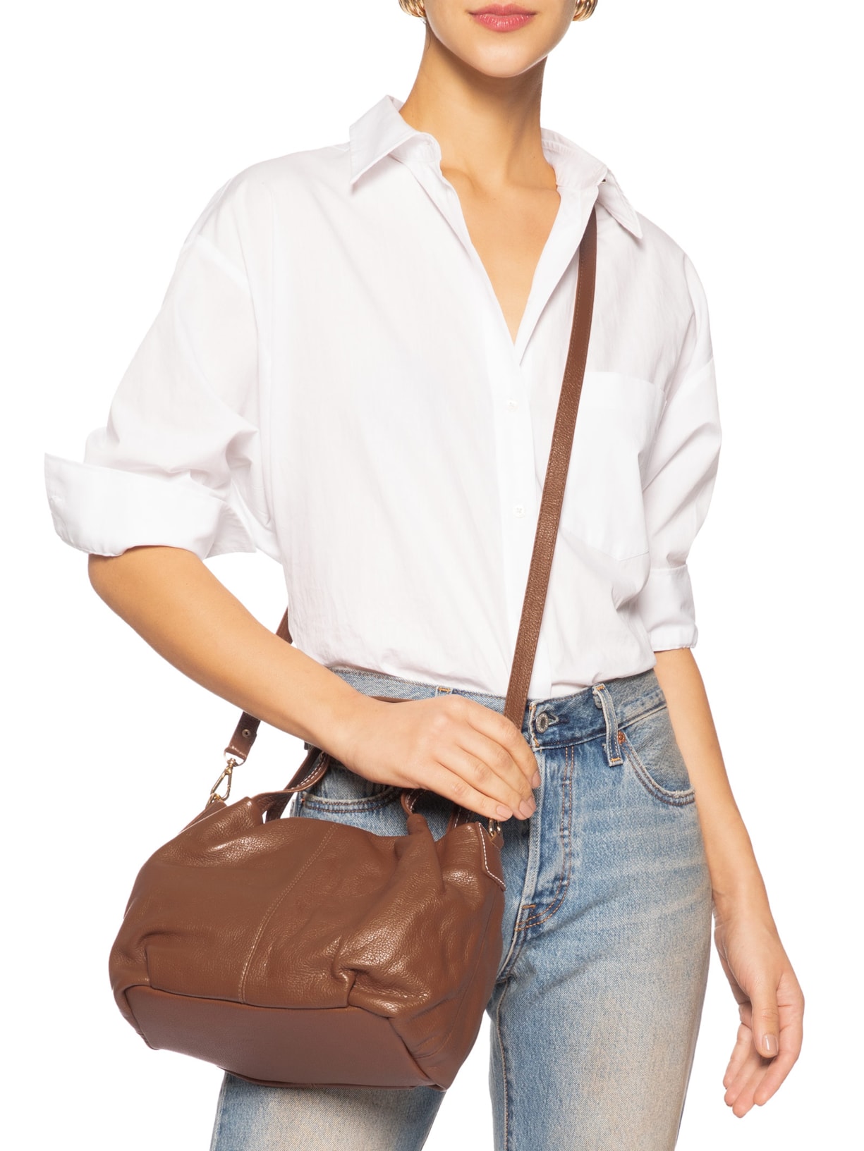 Bolsa Feminina Média Em Couro Marrom Basiq
