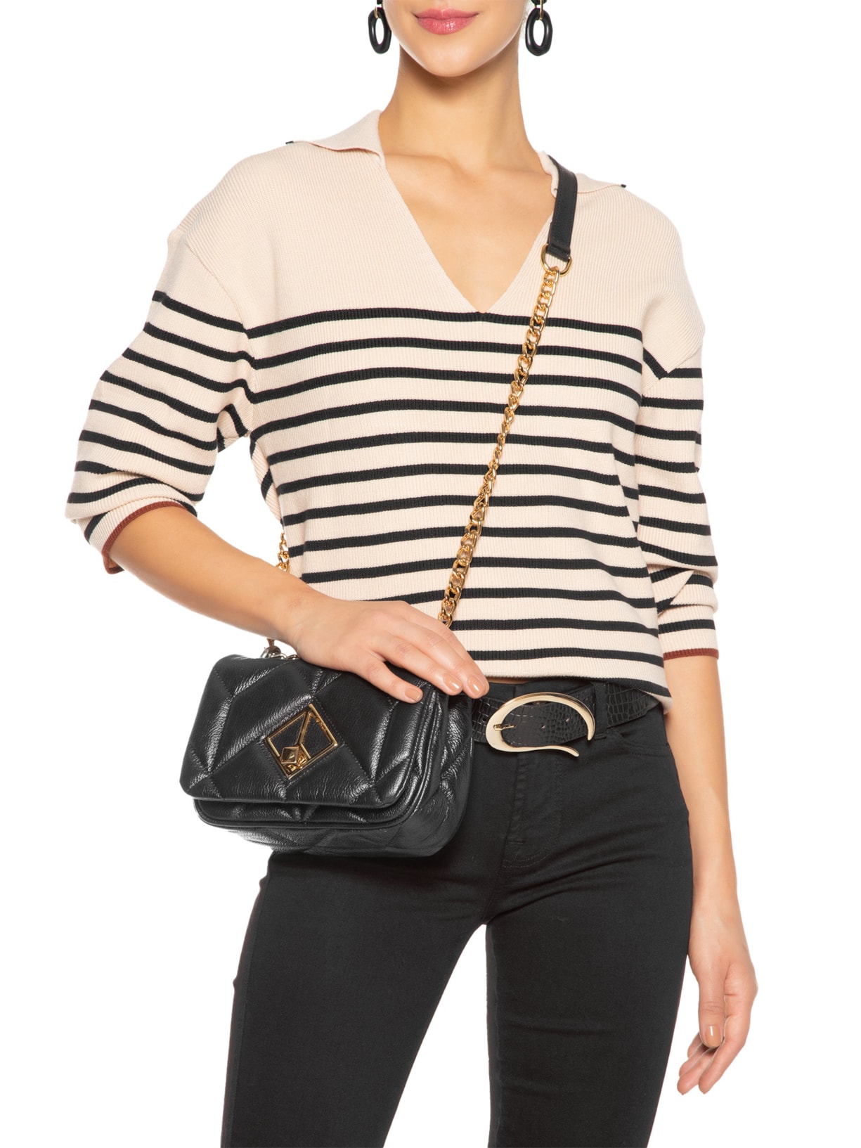 Bolsa Feminina Média Matelassê Preto Luiza Barcelos