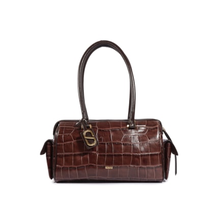 Bolsa Feminina Média Tay Couro Croco - Marrom