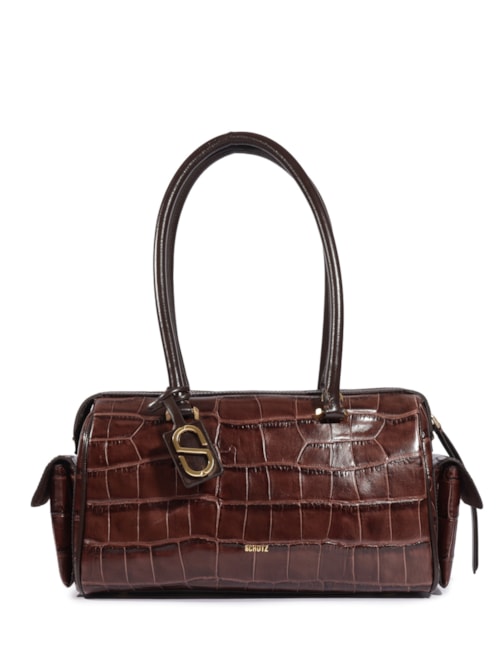 Bolsa Feminina Média Tay Couro Croco - Marrom