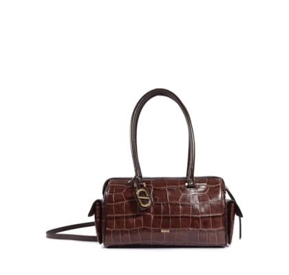 Bolsa Feminina Média Tay Couro Croco - Marrom