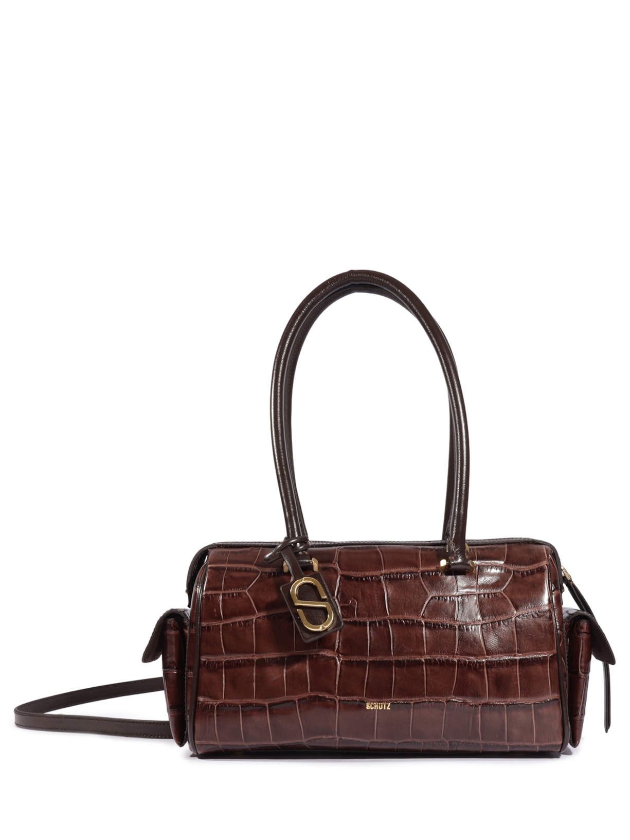 Bolsa Feminina Média Tay Couro Croco - Marrom