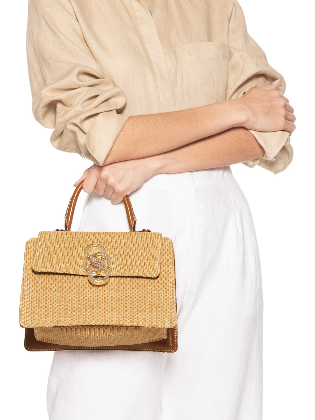 Bolsa Feminina Média Tiracolo Ráfia Bege Schutz