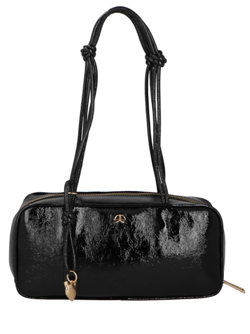 Bolsa Feminina Média Verniz Alças de Nó - Preto
