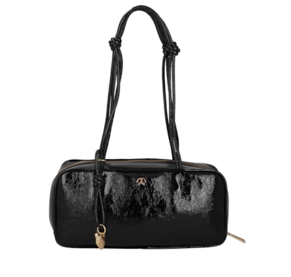 Bolsa Feminina Média Verniz Alças de Nó - Preto
