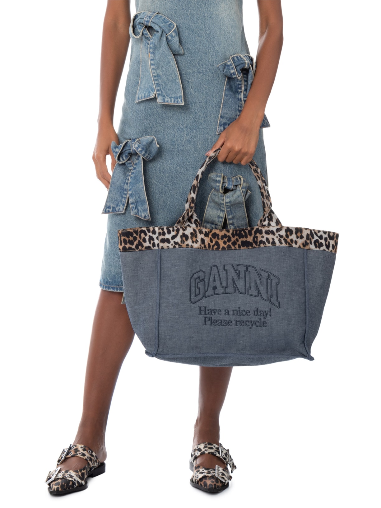 Bolsa Feminina Medium Trapeze Shopper Flock Reversible – Azul Ganni
