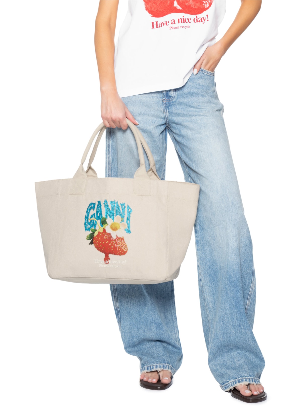 Bolsa Feminina Medium Trapeze Shopper Strawberry Bege Ganni