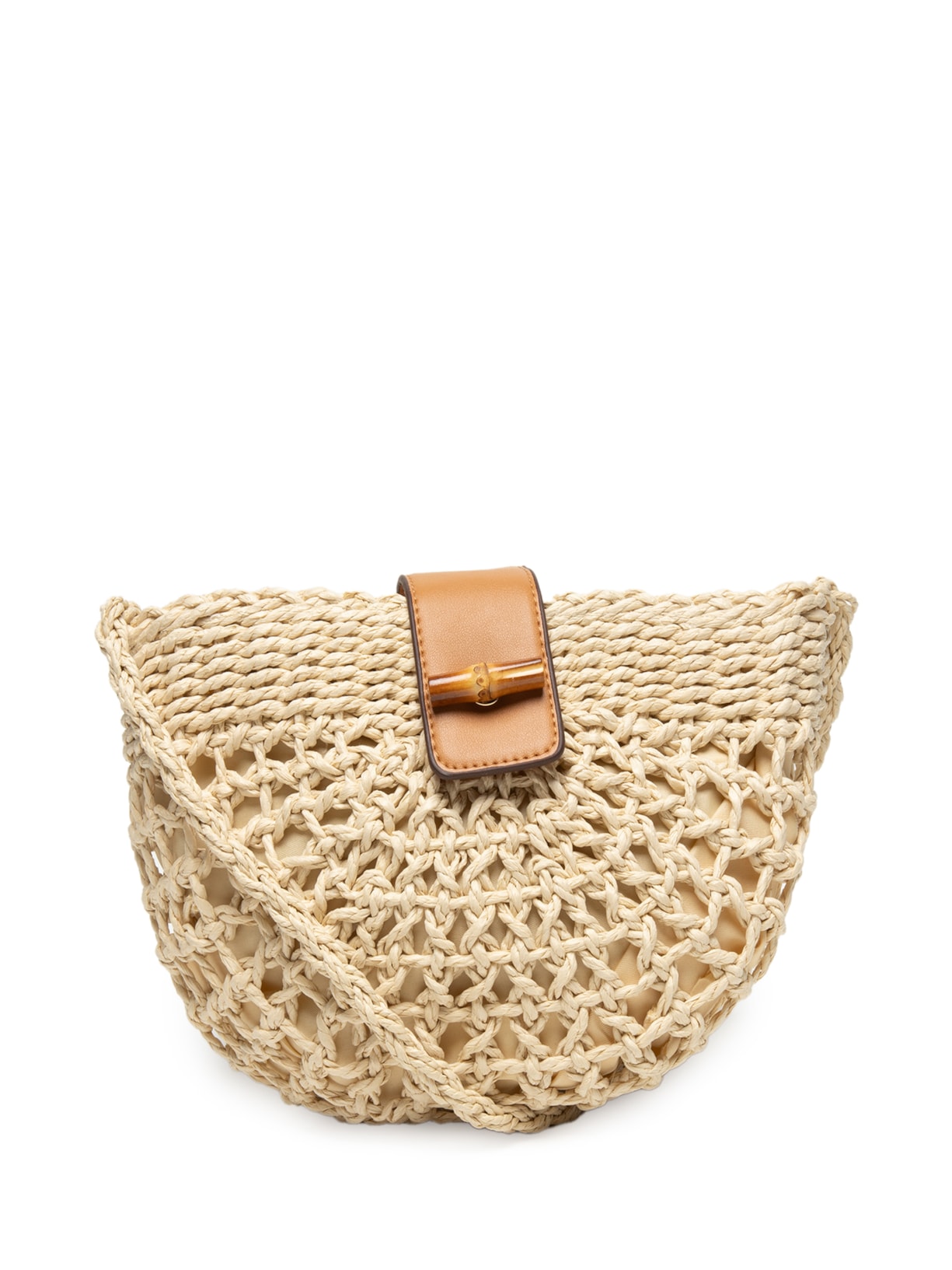 Bolsa Feminina Meia Lua Com Detalhes Em Couro Sintético - Bege