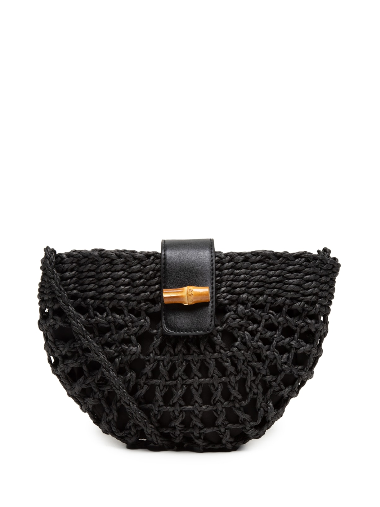 Bolsa Feminina Meia Lua Com Detalhes Em Couro Sintético - Preto