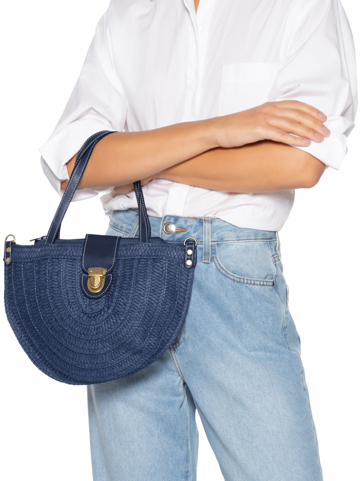 Bolsa Feminina Meia Lua Palha Azul Basiq