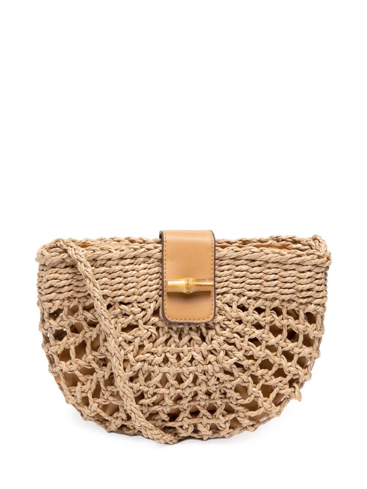 Bolsa Feminina Meia Lua palha Com Detalhe Em Sintético - Bege