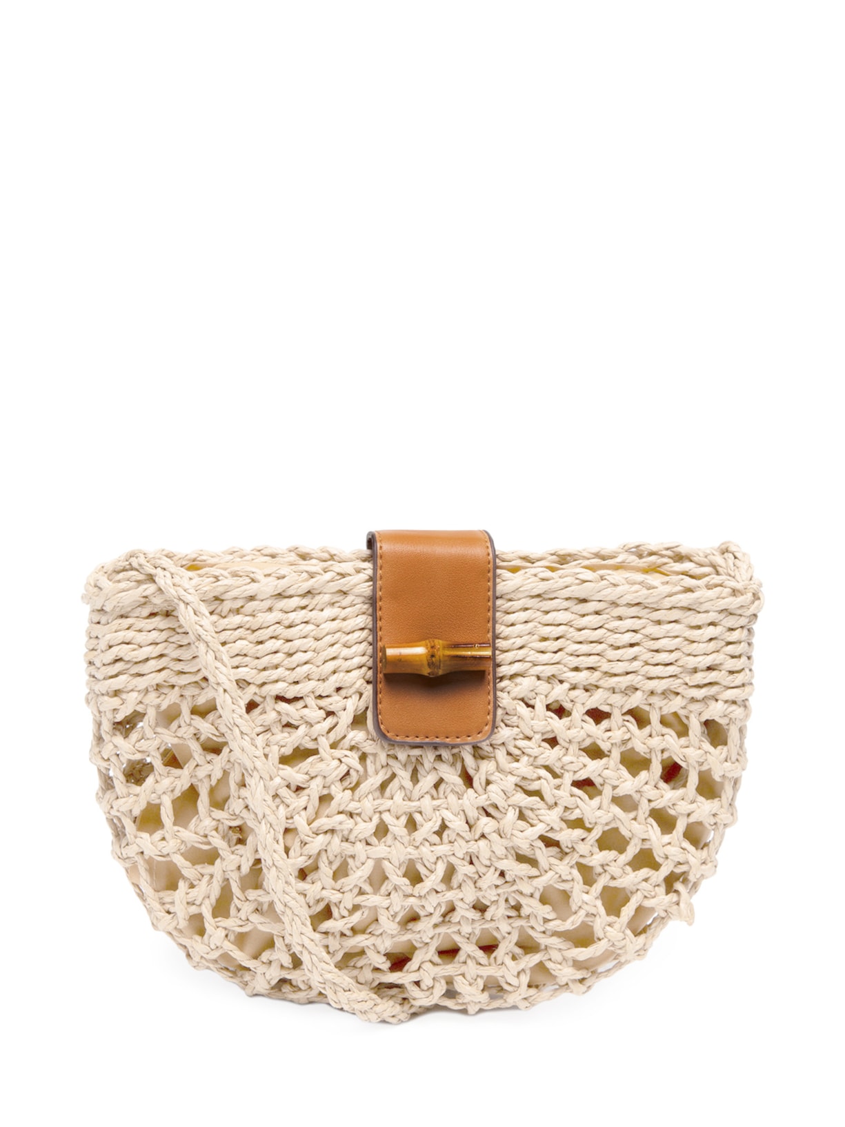 Bolsa Feminina Meia Lua palha Com Detalhe Em Sintético - Off White