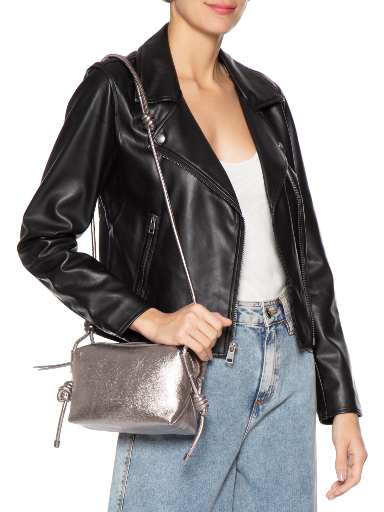 Bolsa Feminina Metal Leather Titânio Prateado Luiza Barcelos