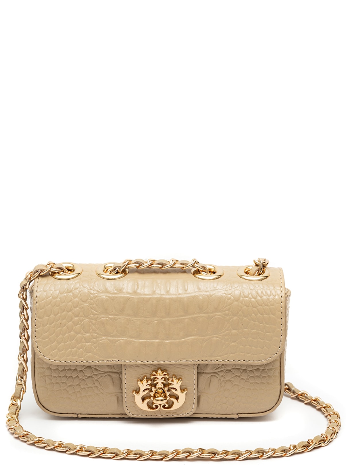 Bolsa Feminina Mini Anne Em Couro Natural Lizard - Bege