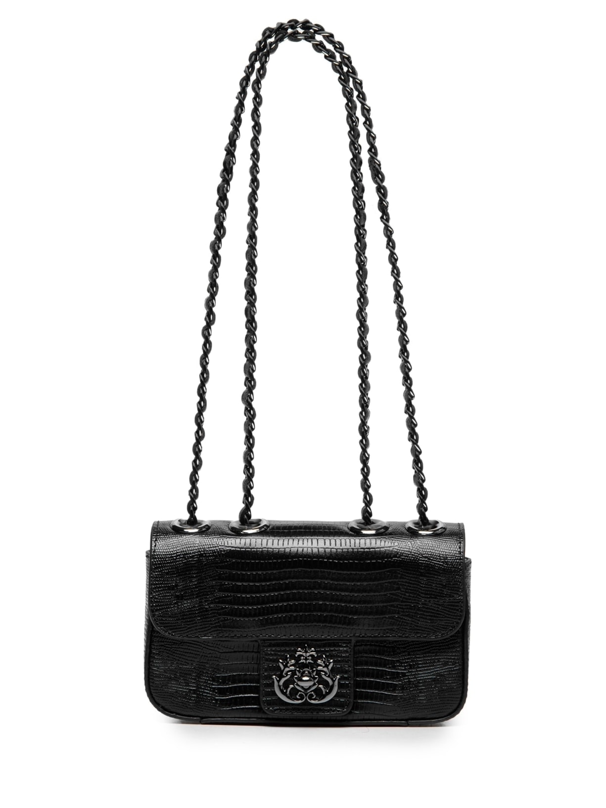 Bolsa Feminina Mini Anne Em Couro Natural Lizard - Preto