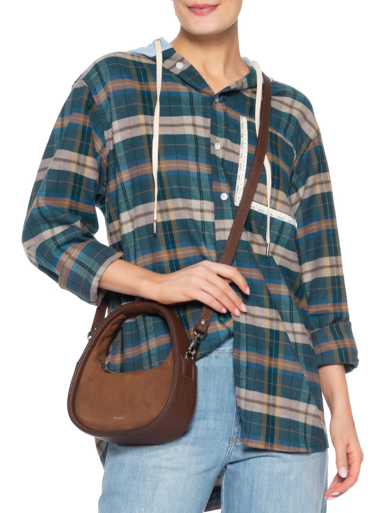 Bolsa Feminina Mini Bambolê Camurça Pequena Marrom Misci
