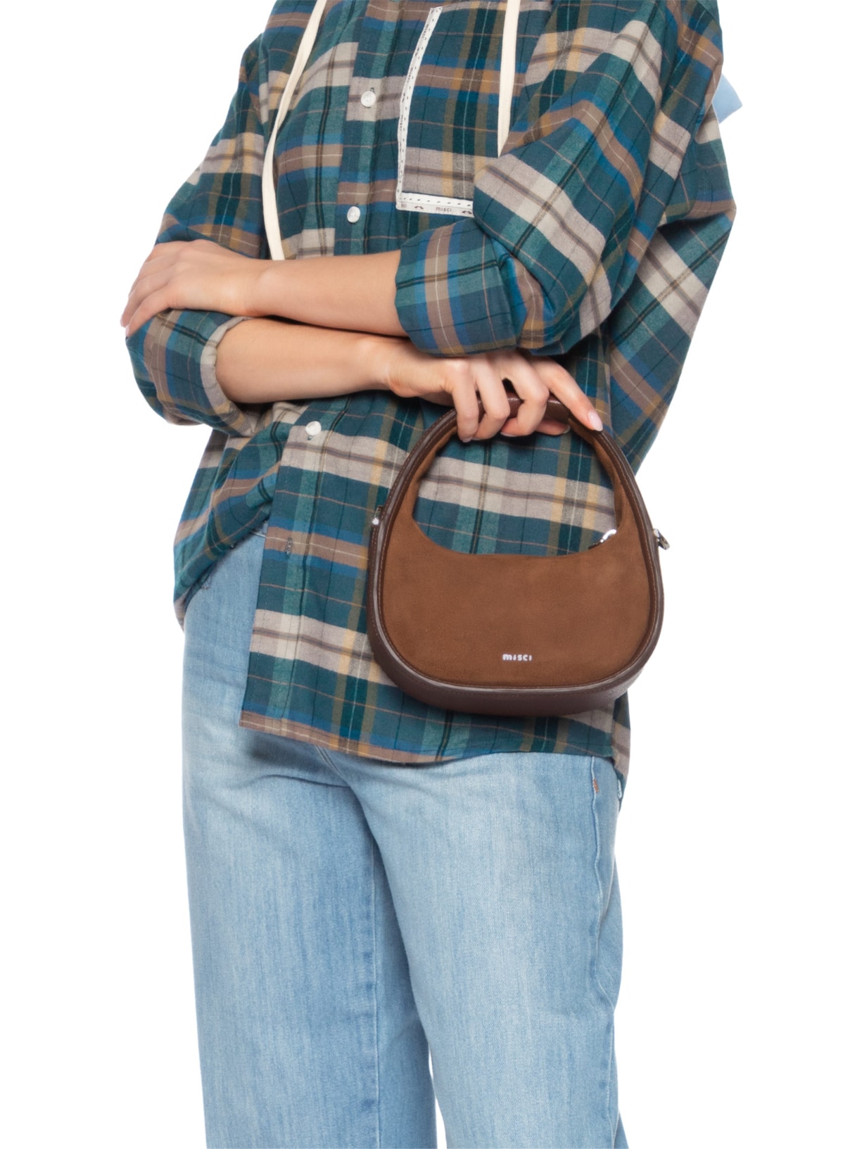 Bolsa Feminina Mini Bambolê Camurça Pequena Marrom Misci