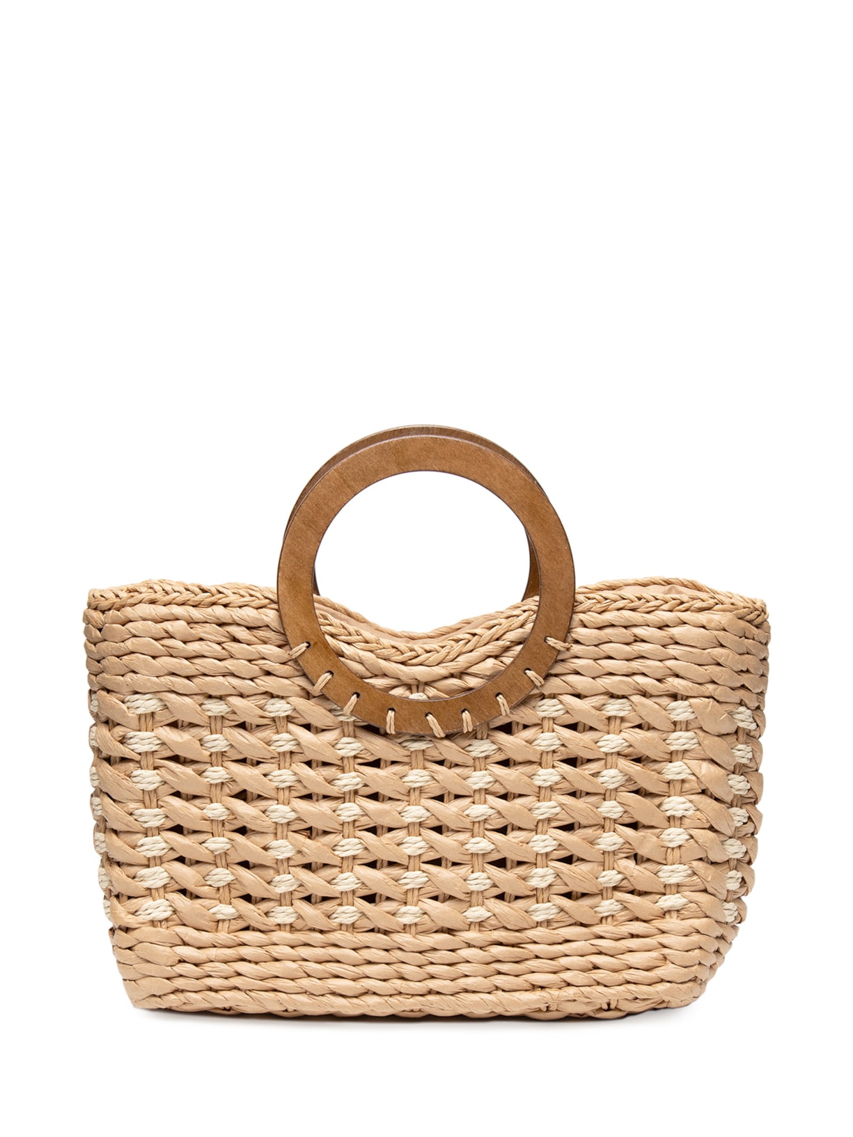 Bolsa Feminina Palha Alça Argola - Bege