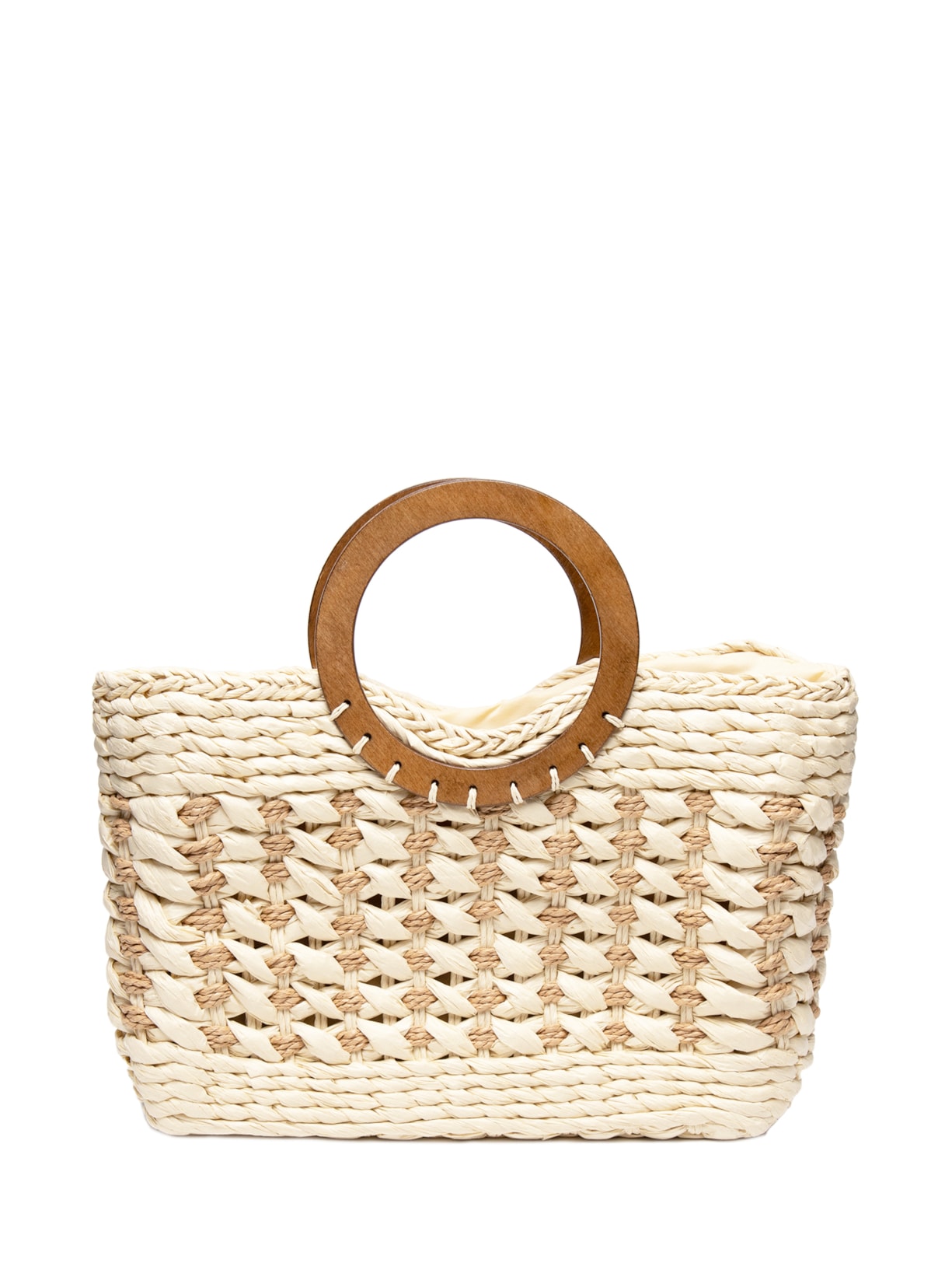 Bolsa Feminina Palha Alça Argola - Bege