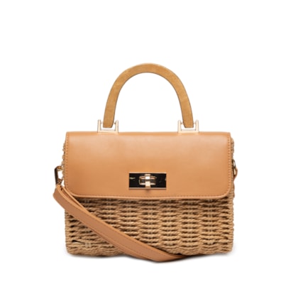Bolsa Feminina Palha Baguete Com Detalhe - Bege