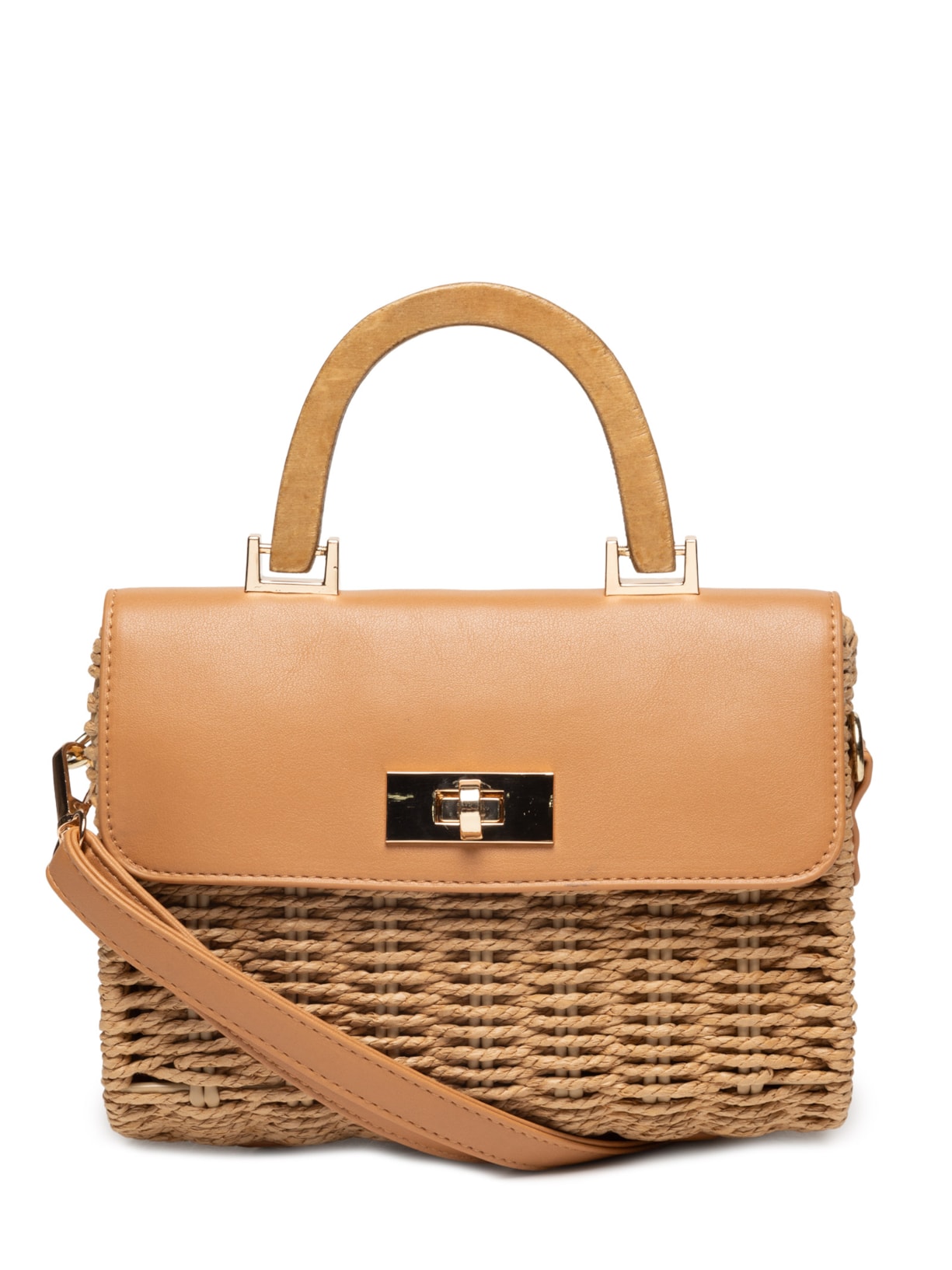 Bolsa Feminina Palha Baguete Com Detalhe - Bege