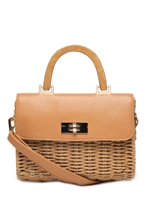 Bolsa Feminina Palha Baguete Com Detalhe - Bege