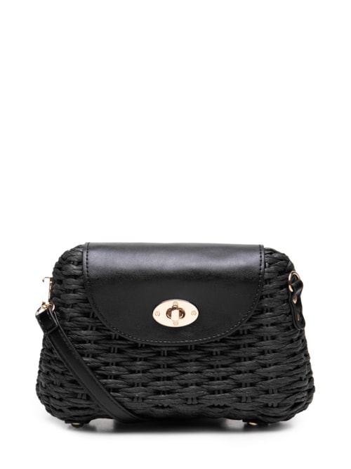 Bolsa Feminina Palha Baguete - Preto
