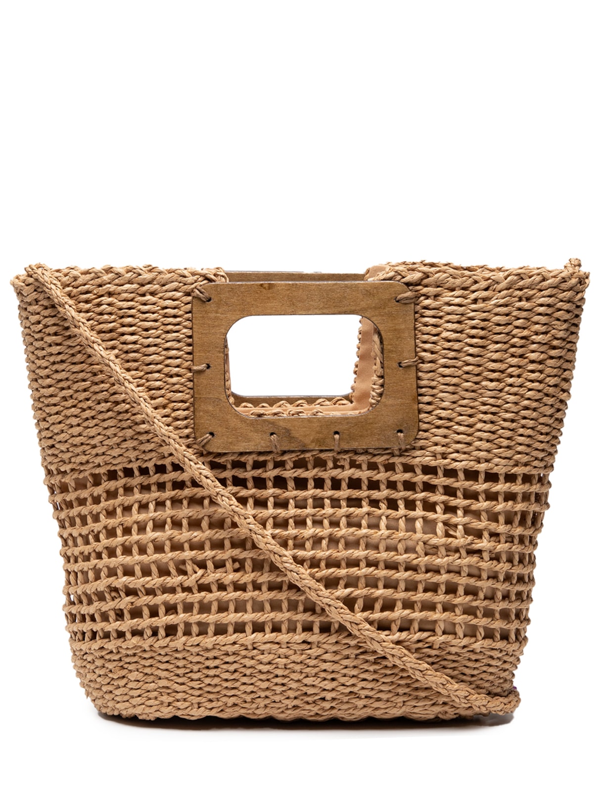 Bolsa Feminina Palha Com Alça De Madeira - Marrom