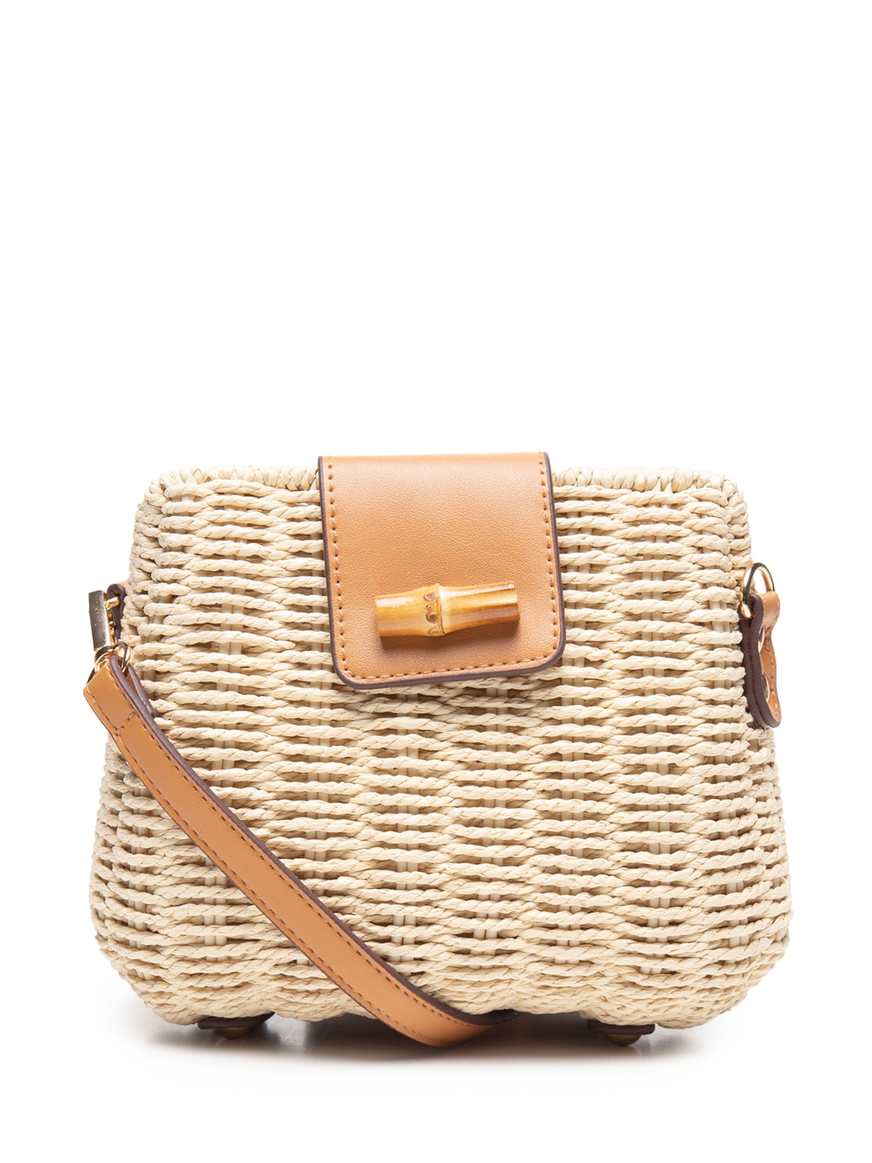 Bolsa Feminina Palha Com Detalhes Em Couro Sintético - Bege