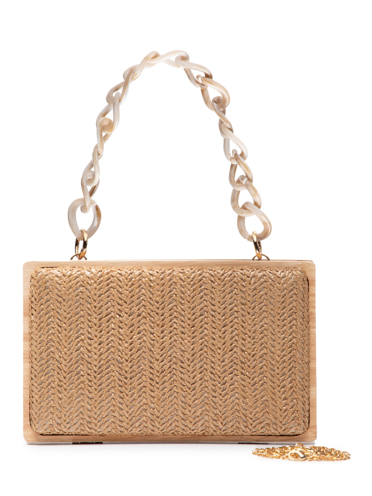 Bolsa Feminina Palha Com Detalhes Em Madeira - Bege
