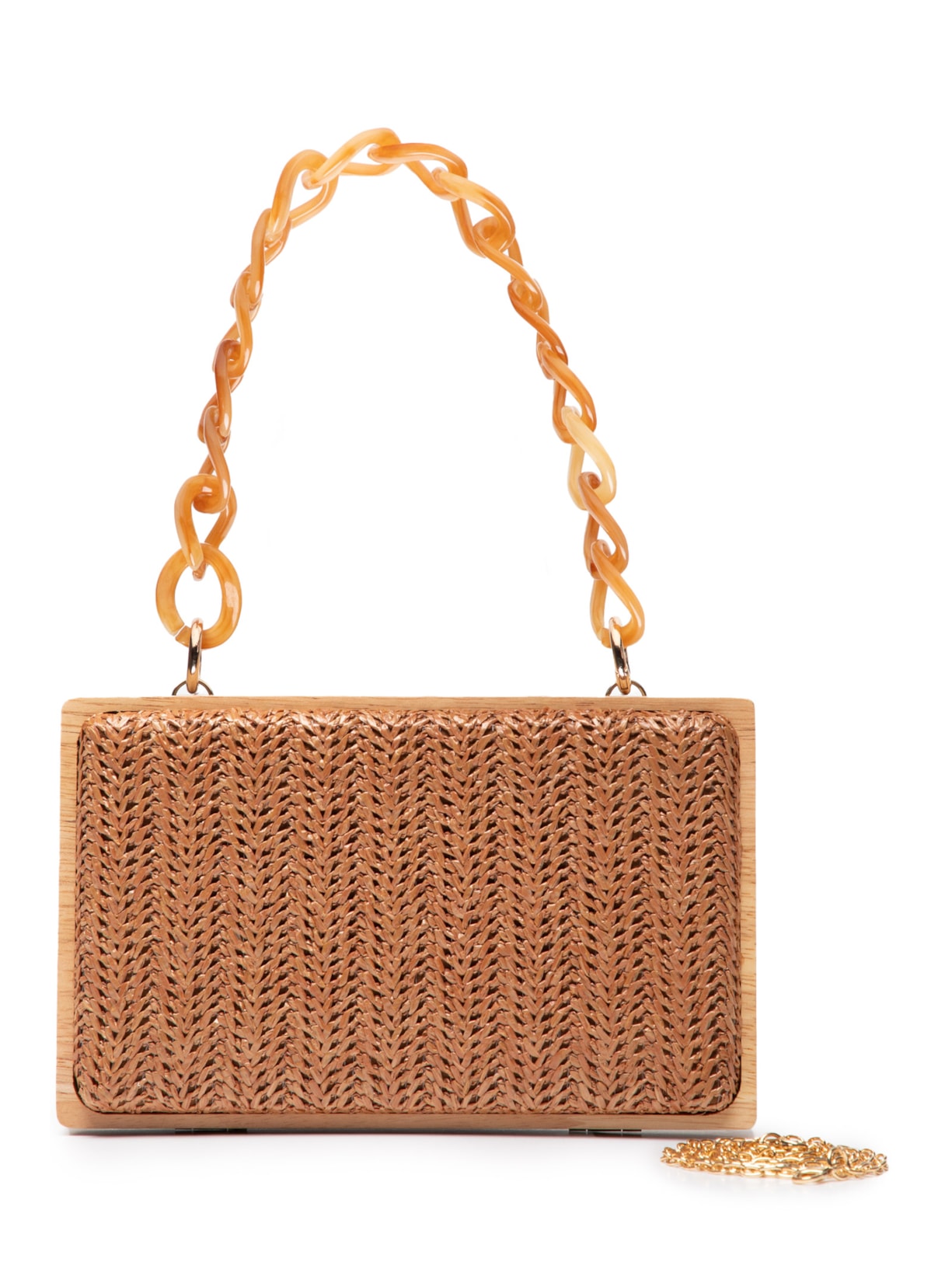 Bolsa Feminina Palha Com Detalhes Em Madeira - Marrom