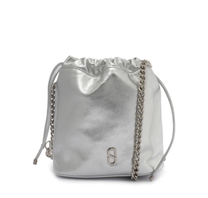Bolsa Feminina Pequena Bucket Couro - Prata