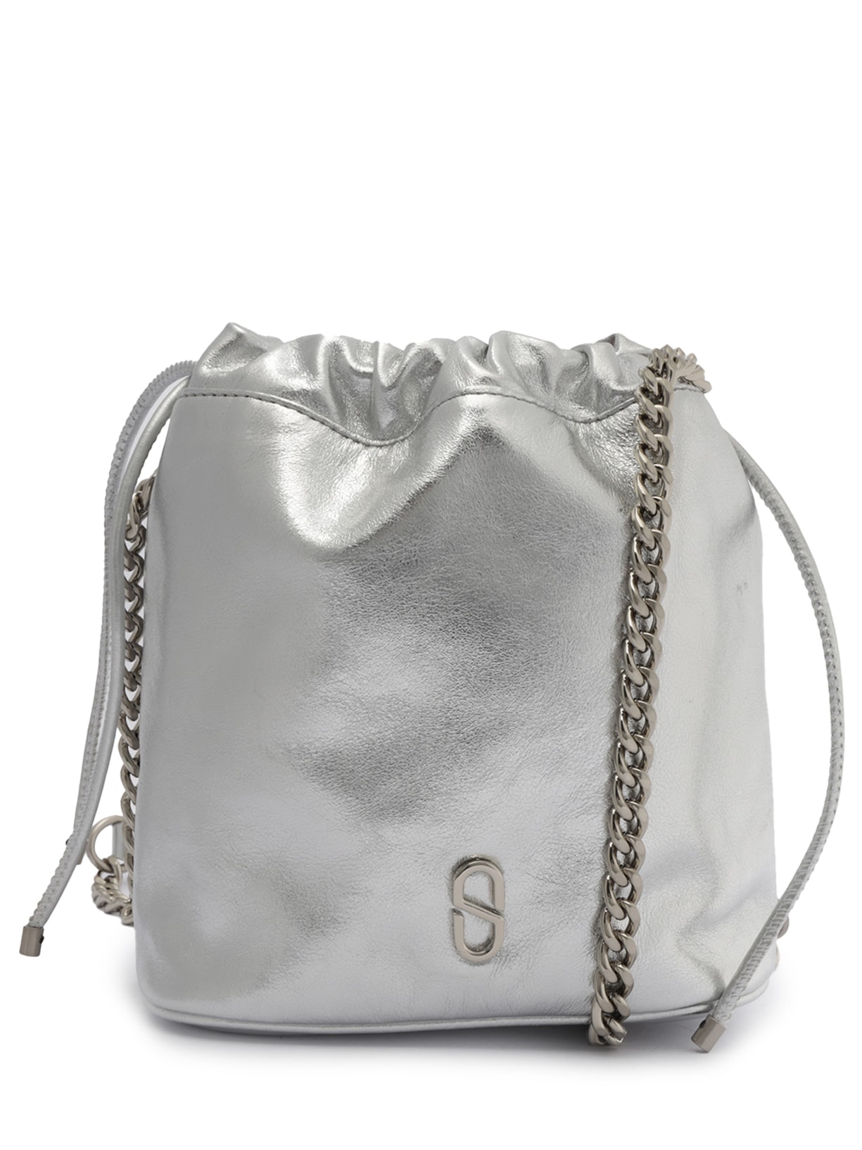 Bolsa Feminina Pequena Bucket Couro - Prata