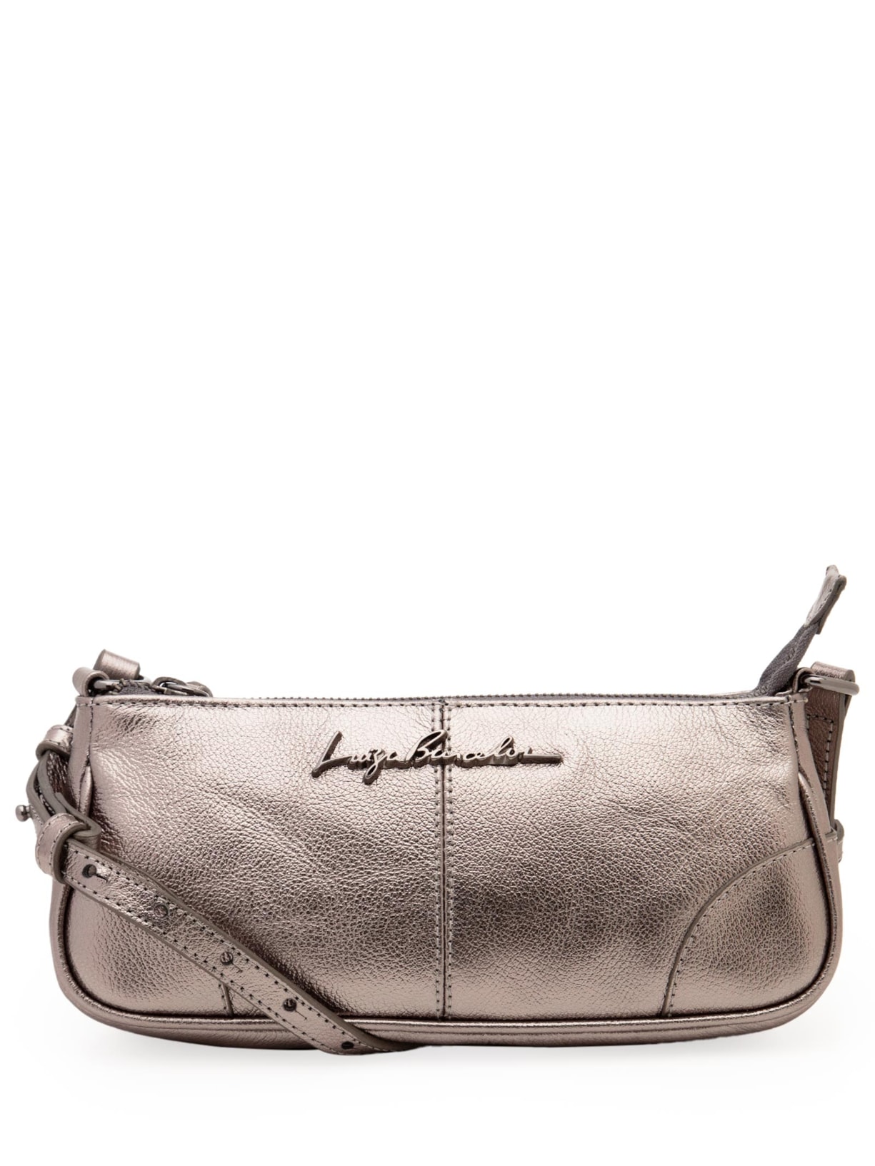 Bolsa Feminina Pequena Com Shape Alongado Minimalista Em Couro - Prata