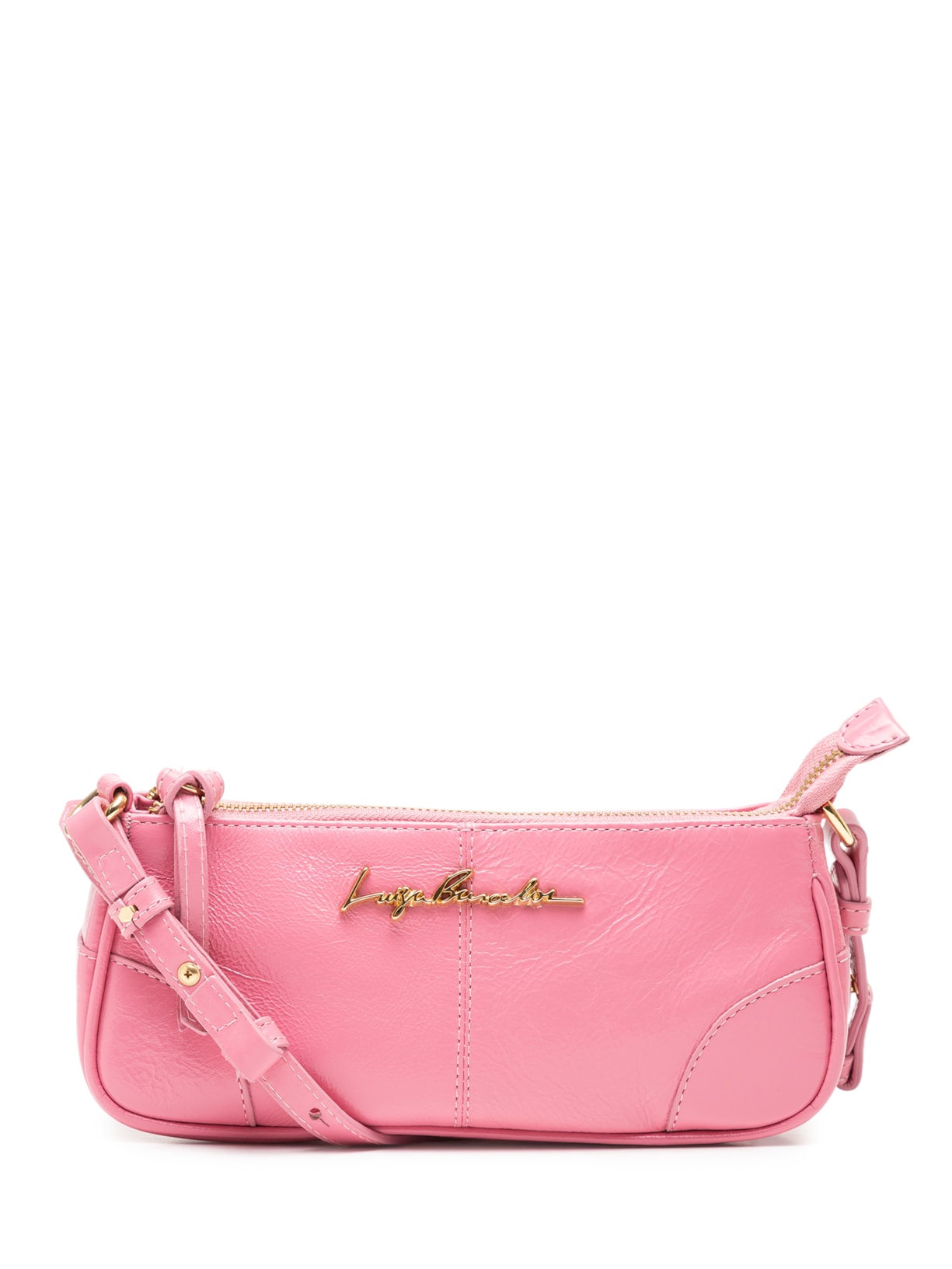 Bolsa Feminina Pequena Com Shape Alongado Minimalista Em Couro - Rosa