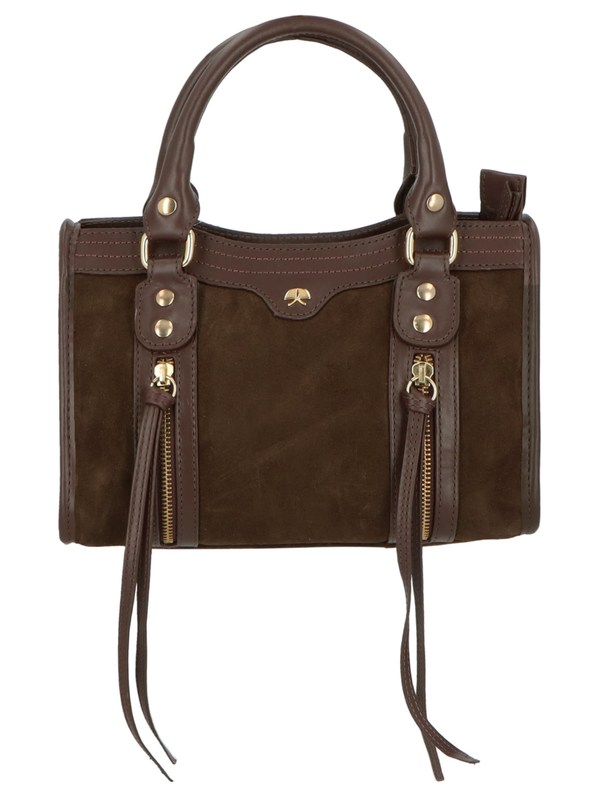 Bolsa Feminina Pequena com Zíperes Marrom Luiza Barcelos