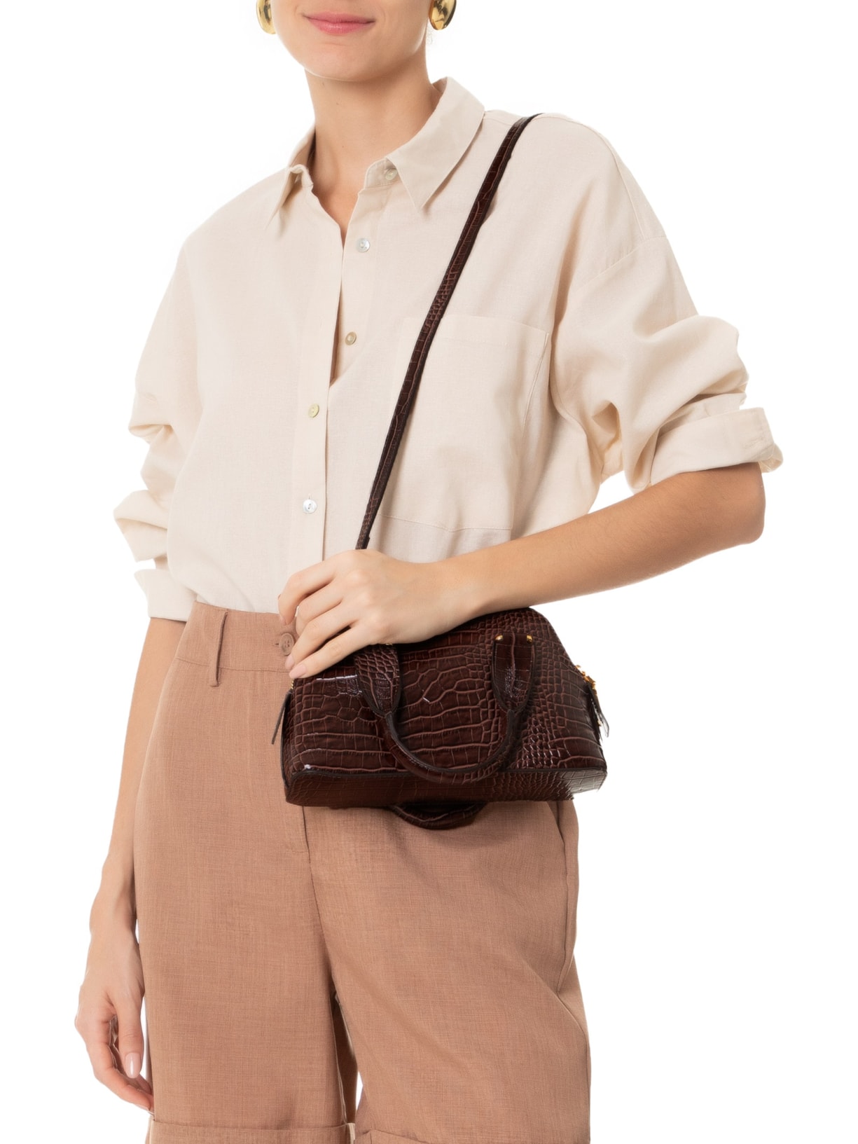 Bolsa Feminina Pequena Croco Dacar Marrom Luiza Barcelos